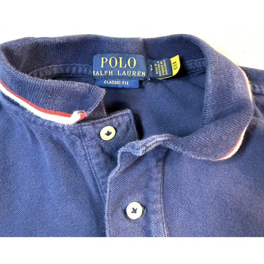 Polo Ralph Lauren Polo Shirt Quiet Luxury Mens S Blue Red Border Trim Streetwear